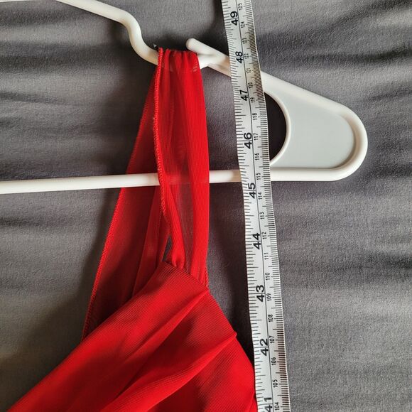 Ruby Rox Y2K Mesh Babydoll Red Midi Dress Sz Medium Asymmetrical Romantic Fairy - Picture 7 of 11